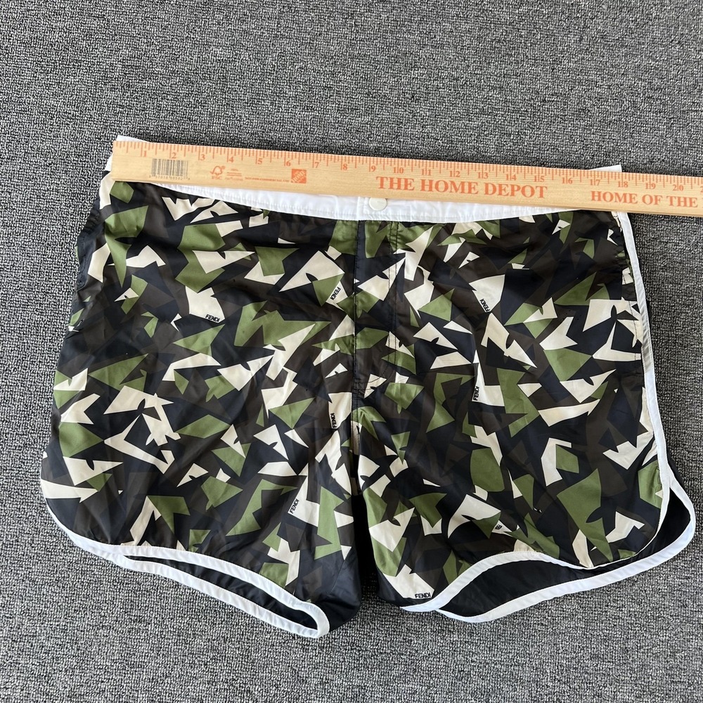 Fendi Swim Trunks Mens IT 50 Multi Camo Logo Print Quick Dry Lined Shorts Italy - Picture 7 of 16